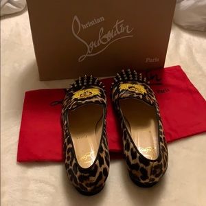 Christian LV Leopard flats/ slides worn only twice